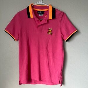 Psycho Bunny Men's Pink Bailey Tipped Polo Size 2 Pima Cotton